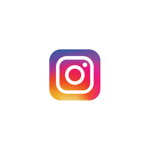Logo Instagram: Um fundo quadrado colorido em gradiente, de cima para baixo em Roxo, Rosa e Amarelo. À frente uma representação de uma câmera antiga, em branco.