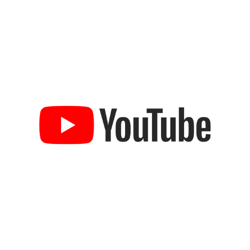 Logo Youtube: à esquerda um retângulo vermelho que contém ao centro um triângulo branco, com a ponta virada para a direita (play). À direita a palavra "YouTube"