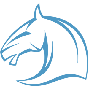 Logo linguagem Delégua: o logo consiste em uma representação tracejada da lateral de um cavalo, do pescoço à cabeça, com sua cabeça direcionada para a esquerda. Seu tracejado é de cor azul com fundo vazado.