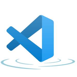 Logo Extensão para Visual Studio Code que utiliza o logo do VS Code, em tons de azul, com aparência de fitas cruzadas, lembrando a letra X em que a ponta da direita está "fechada" e a da esquerda aberta. Abaixo do logo saem tracejados representando o movimento do pingo d'água ao cair numa poça. 